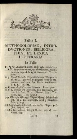Sectio I. Methodologiae, Introductiones, Bibliographia, Et Lexica Litteraria.