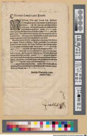Edler vnnd Ernuester guter Freundt : Geben zu Münster am 28. Decembris, Anno 1637.