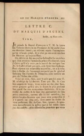 221-241, Lettre C. du Marquis D'Argens.-Lettre CX. du Roi.