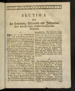 683-691, Sectio I. Von der Einleitung, Extraction und Insination derer Processe beyder höchsten Reichsgerichte überhaupt.