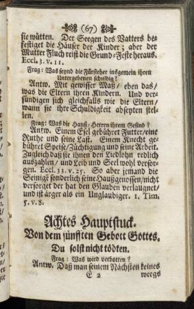 Achtes Hauptstuck. Von dem fünfften Gebott Gottes. Du solst nicht tödten
