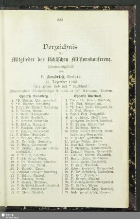 Verzeichnis der Mitglieder der sächsischen Missionskonferenz