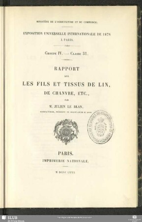 Rapport sur les fils et tissus de lin, de chanvre, etc.