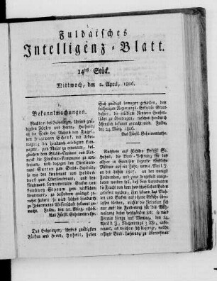 14tes Stück, Ausgabe vom 2. April 1806