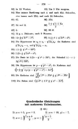Quadratische Gleichungen mit mehreren Unbekannten. (§ 42)