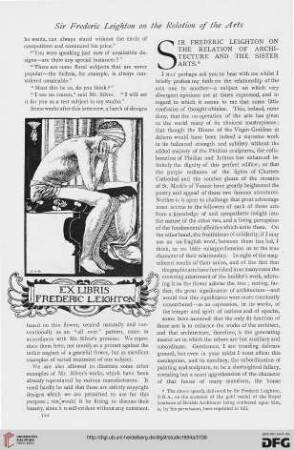 3: Sir Frederic Leighton on the relation of architecture and the sister arts