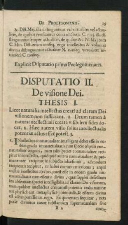Disputatio II. De visione Dei