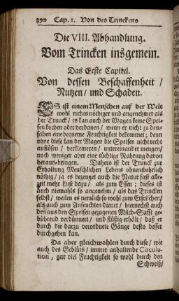 Die VIII. Abhandlung. Vom Trincken insgemein.