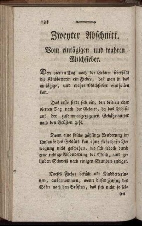 Zweyter Abschnitt. Vom eintägigen und wahren Milchfieber.