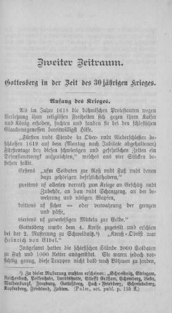 Zweiter Zeitraum. Gottesberg in der Zeit des 30 jährigen Krieges