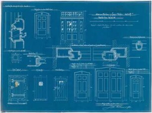 St. Antonius Einsiedler (mit Pfarrhaus), Heggen Erweiterung: Pfarrhaus: Ansichten 1:20 und Details 1:1 der Türen