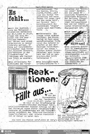 Reaktionen: : Fällt aus ...