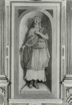 Pietas (Frömmigkeit) : Pietas (Frömmigkeit). Wohl Öl auf Holz (ab 1634; C. Schiebling). Radebeul, Hoflößnitz, Berg- und Lusthaus, Festsaal, Ostseite