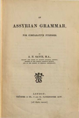 An Assyrian Grammar for comparative purposes
