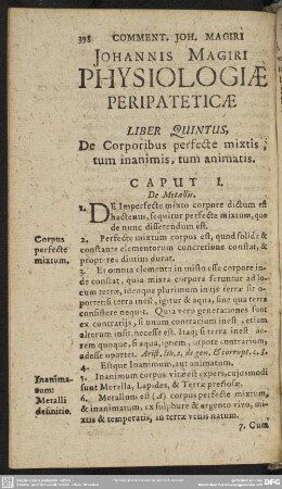 Liber Quintus, De Corporibus perfecte mixtis tum inanimis, tum animatis