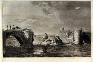 Die Dresdner Elbbrücke nach der Sprengung im März 1813