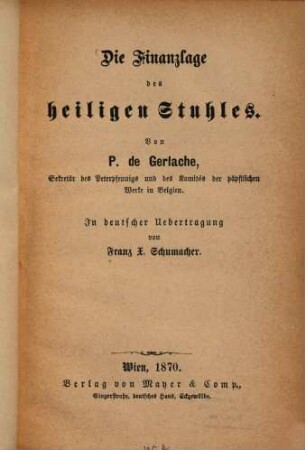 Die Finanzlage des Heiligen Stuhles