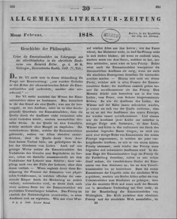 Ritter, H.: Über die Emanationslehre im Übergange aus der alterthümlichen in die christliche Denkweise. Göttingen: Dieterich 1847