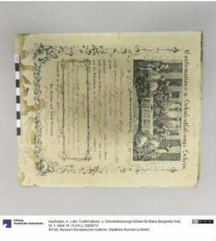 Confirmations- u. Schulentlassungs-Schein für Maria Margareta Walz, Nr. 1