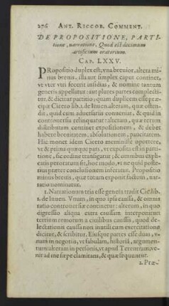 De Propositione, Partitione, narratione, Quod est decimum artificium oratorium. Cap. LXXV.