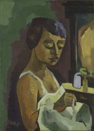 Frau bei der Toilette