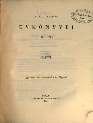 A Magyar Tudós Társaság évkönyvei. 3. 1834/36 (1838)