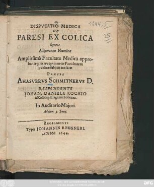 Disputatio Medica De Paresi Ex Colica