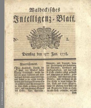 No. 2. Dienstag den 13ten Jan. 1778