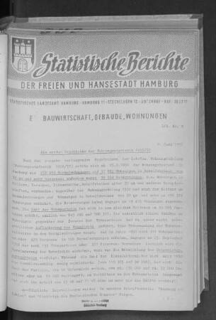 Die ersten Ergebnisse der Wohnungsstatistik 1956/57 : Lfd. Nr. 8