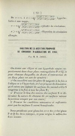 Solution de la question proposée au concours d'agrégation en 1884.