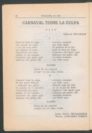 Carnaval tiene la culpa : Gato. - Editorial Melograf