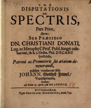 Disp. de spectris, Pars prior