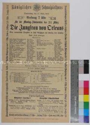 Programm des Königlichen Schauspielhauses Dresden für die Aufführung "Die Jungfrau von Orleans" am 27. März 1913