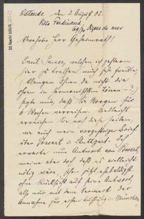 Brief an Ludwig Strecker  und B. Schott's Söhne : 03.08.1902