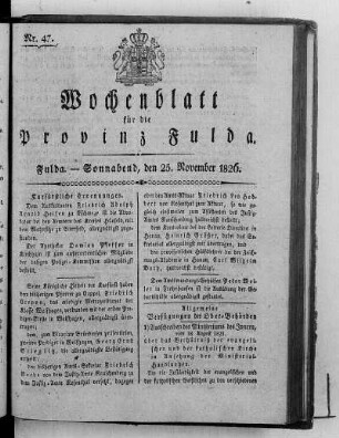 Nr. 47, Ausgabe vom 25. November 1826