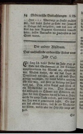 Der andere Abschnitt. Das nachlassende epidemische Fieber vom Jahr 1743.