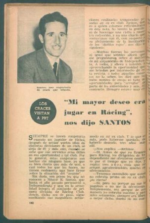 "Mi mayor deseo era jugar en Rácing", nos dijo Santos