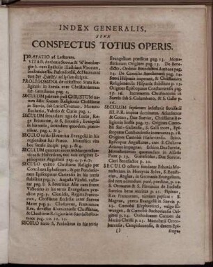 Index Generalis, Sive Conspectus Totius Operis.