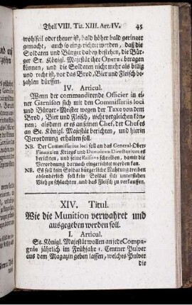 XIV. Titul. Wie die Munition verwahret und ausgegeben werden soll.