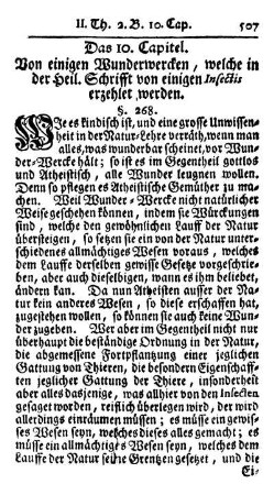 Das 10. Capitel. Von einigen Wunderwercken, welche in der Heil. Schrift von einigen Insectis erzehlet werden.