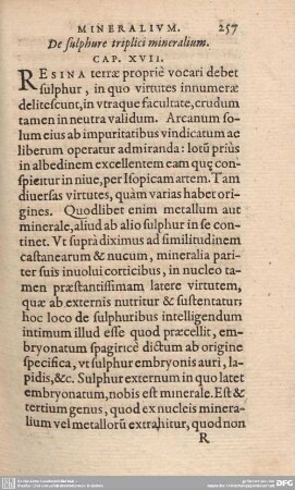 De sulphure triplici mineralium. Cap. XVII.