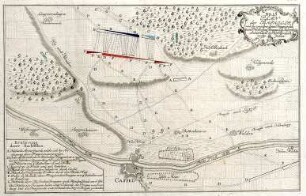 WHK 25 Deutscher Siebenjähriger Krieg 1756-1763: Plan der Schlacht bei Hof Ellenbach in der Nähe von Kassel zwischen den Franzosen und den Hessen, 23. Juli 1758
