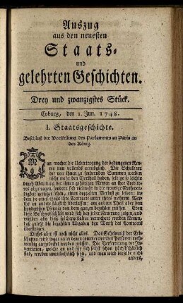 Drey und zwanzigstes Stück. Coburg, den 1. Jun. 1748.