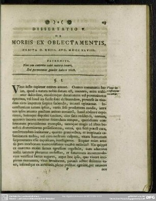 Dissertatio V. De Morbis Ex Oblectamentis, Habita D. XXIII. Aug. MDCCXLVIII.