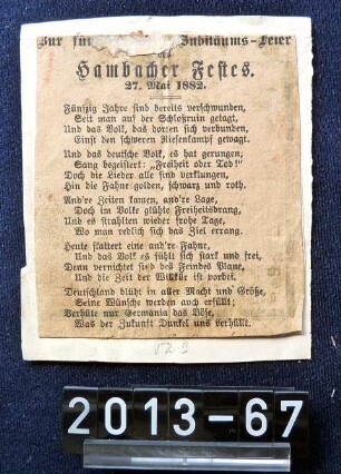 Gedicht: "Zur fünfzigsten Jubiläums-Feier des Hambacher Festes. 27. Mai 1882"
