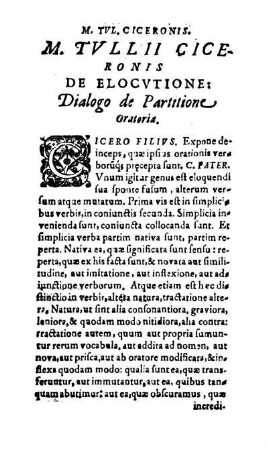 M. Tvllii Ciceronis De Elocvtione: Dialogo de Partitione oratoria
