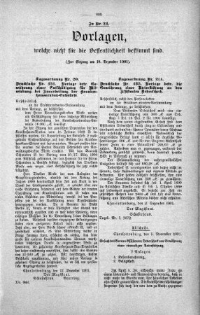 Vorlagen welche nicht für die Oeffentlichkeit bestimmt sind., 18. Dezember 1901