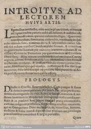 INTROITUS AD LECTOREM HUIUS ARTIS.