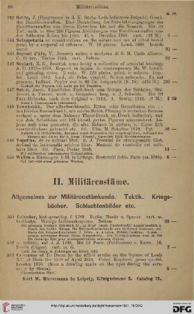 Allgemeines zur Militärcostümkunde. Taktik. Kriegsbücher. Schlachtbilder etc (Nr. 551 - 577)