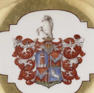 Koppchen und Unterschale mit Wappen Benada und Hafenszene — Unterschale